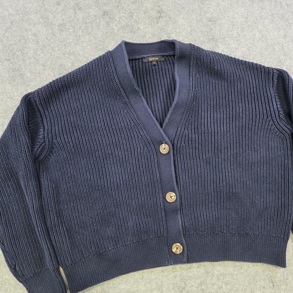 Quince Sweater Womens Small Navy 100% Organic Cotton Boxy Cropped Cardigan Knit - Picture 2 of 14